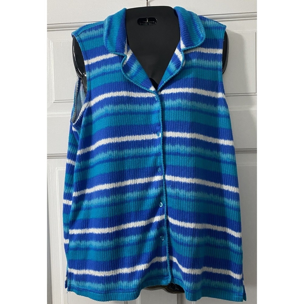 Muk Luks Womens Sleepwear Sz L Thermal Fleece Pajama Top Vest Striped M